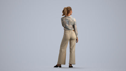 3D people model woman casual standing, scanned human for 3ds Max rendering, front view render