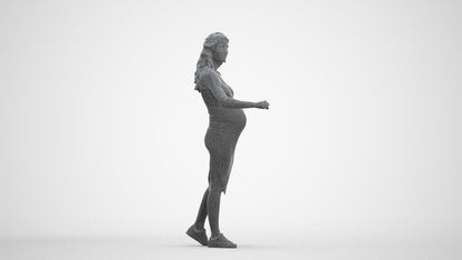 3D human model woman casual standing, photogrammetry scanned person for archviz, three-quarter front view render