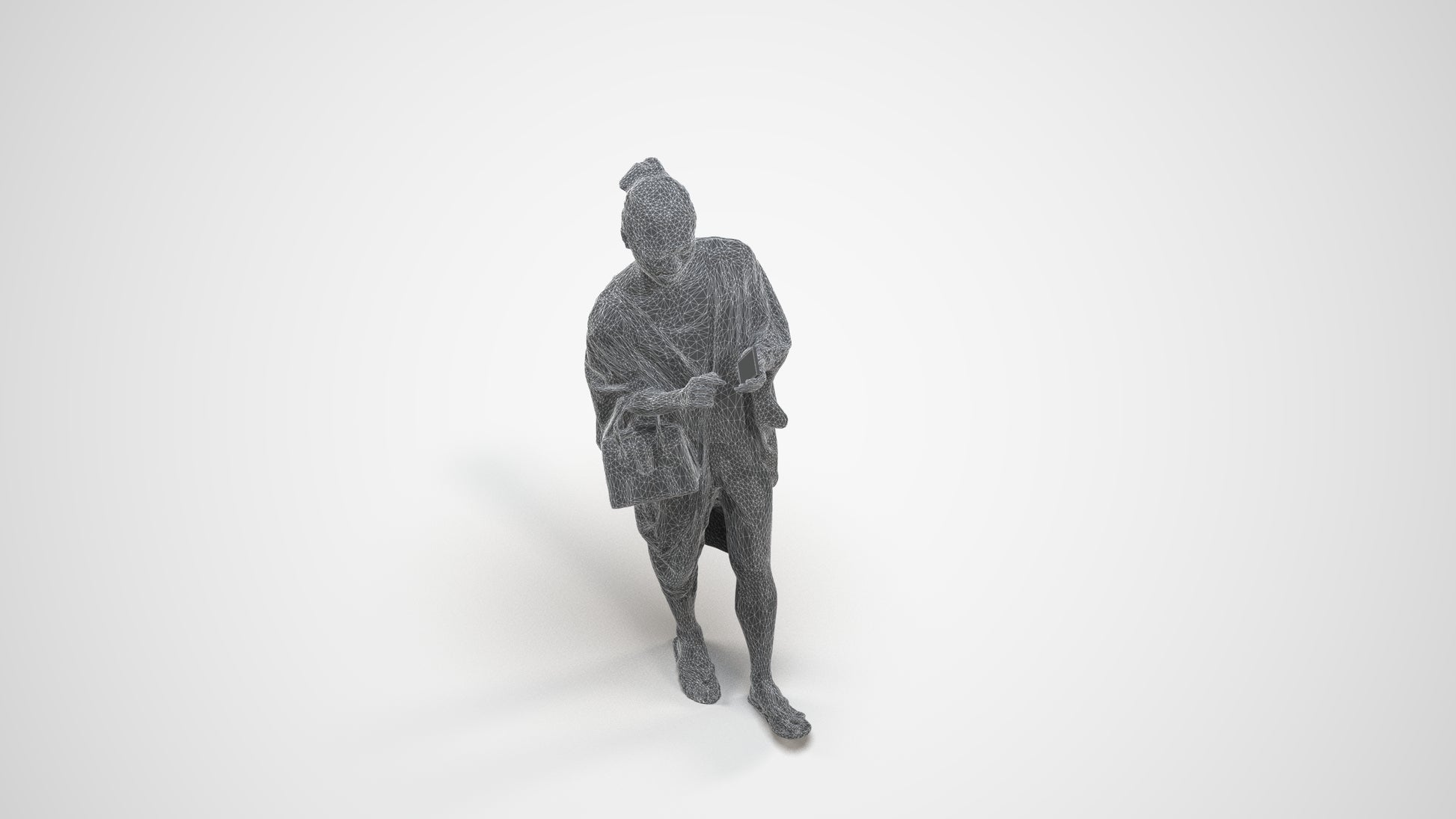 photogrammetry 3D woman walking, realistic human model archviz FBX, wireframe three-quarter view