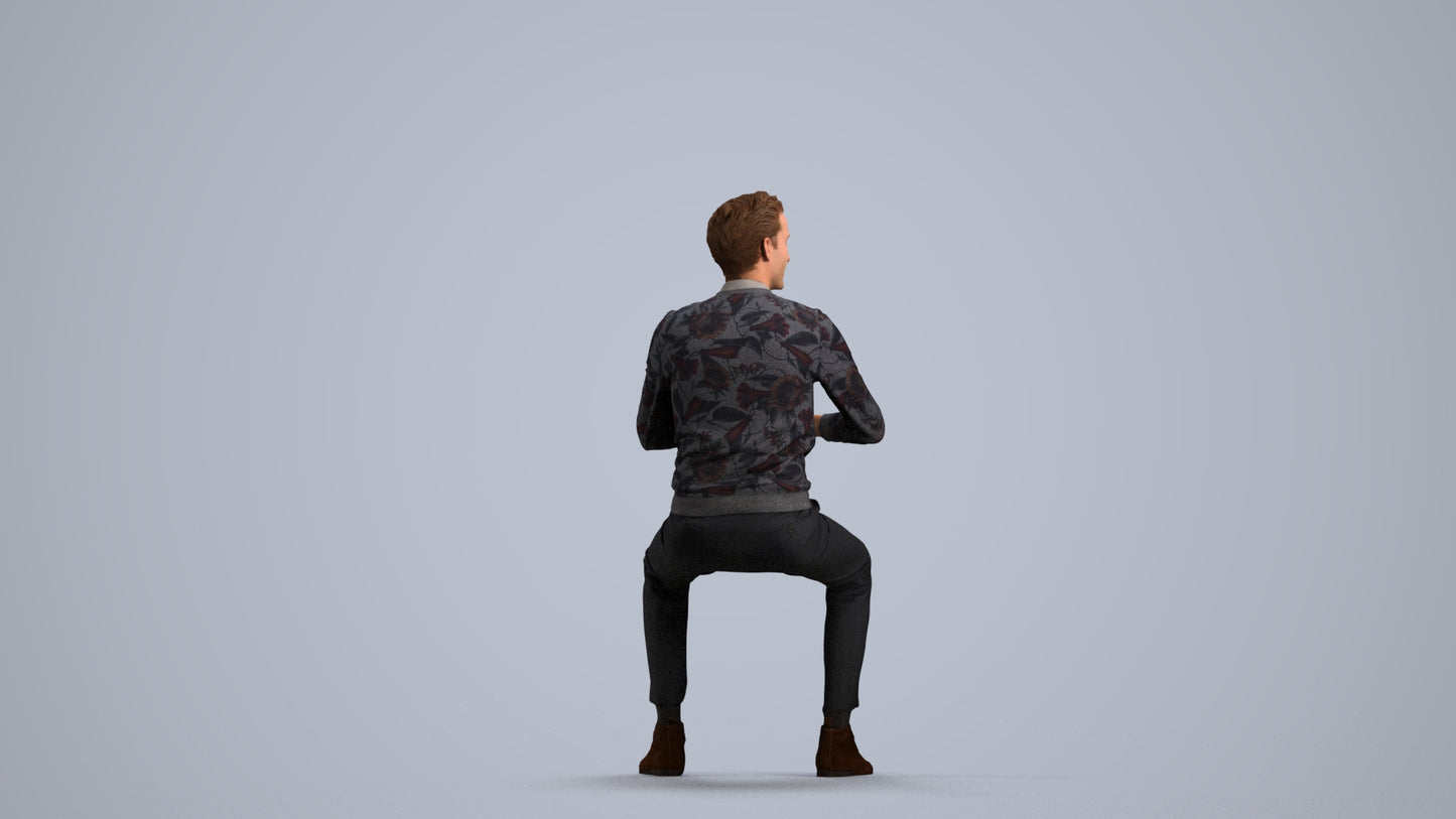 3D human model man casual business, photogrammetry scanned person for archviz, front view render