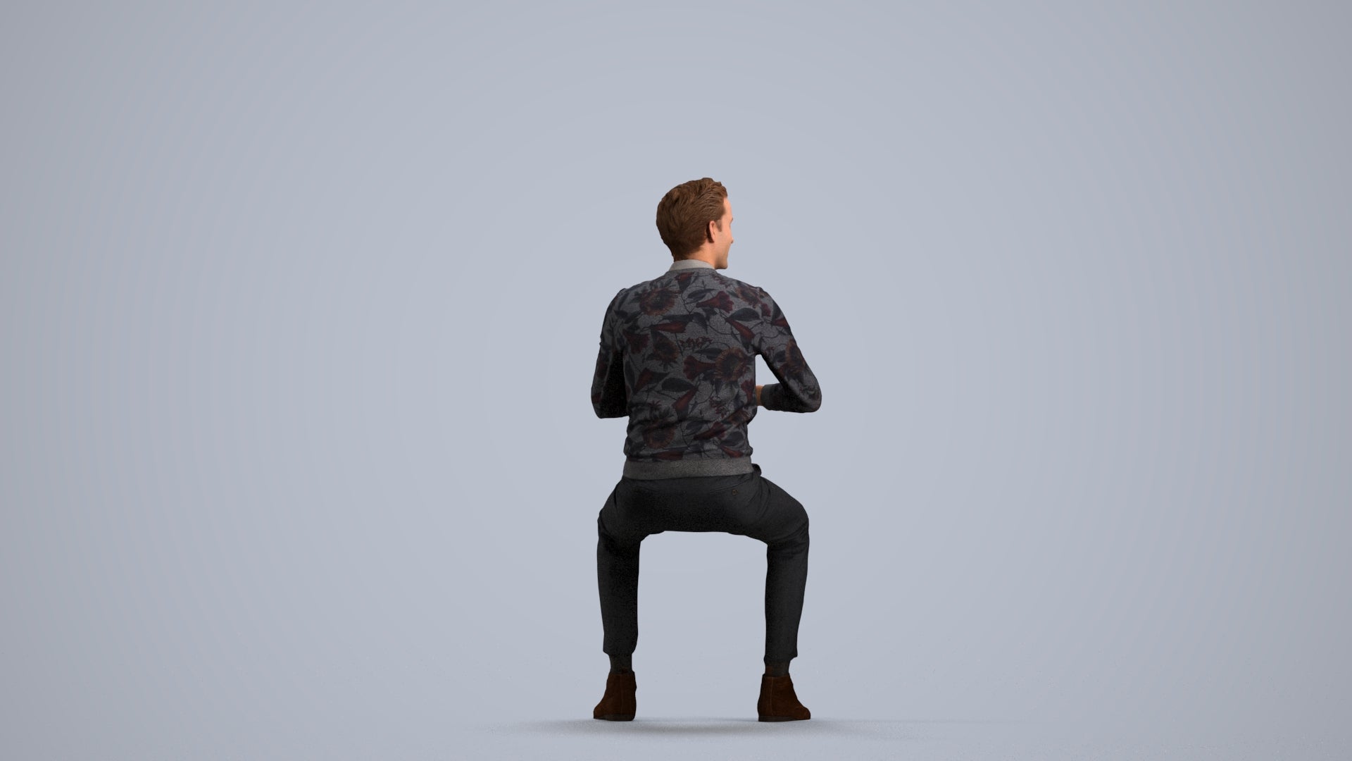 3D human model man casual business, photogrammetry scanned person for archviz, front view render