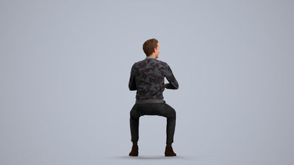 3D human model man casual business, photogrammetry scanned person for archviz, front view render