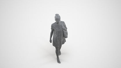3D scanned woman walking casual, photorealistic archviz people for Enscape and SketchUp, wireframe three-quarter view