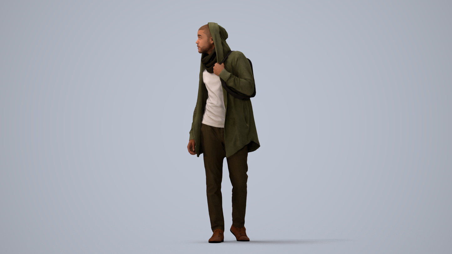 realistic 3D man casual walking, scanned archviz people for Blender and 3ds Max, three-quarter view render
