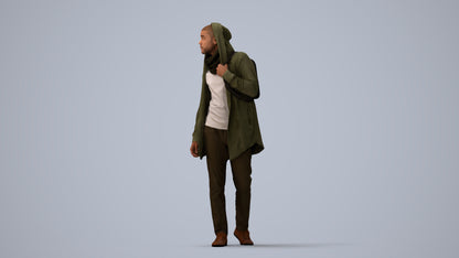 realistic 3D man casual walking, scanned archviz people for Blender and 3ds Max, three-quarter view render