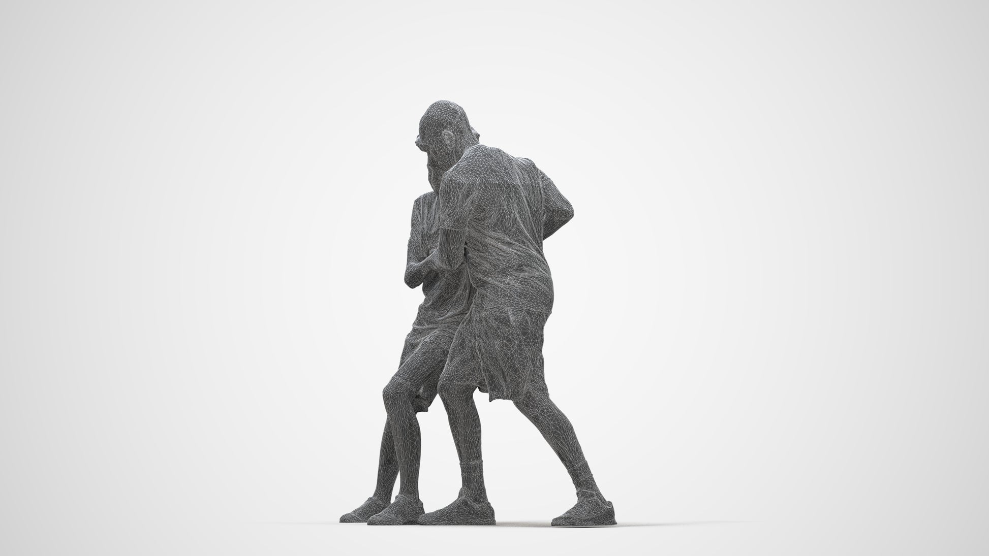 3D people model boy casual kids, scanned human for 3ds Max rendering, wireframe back view