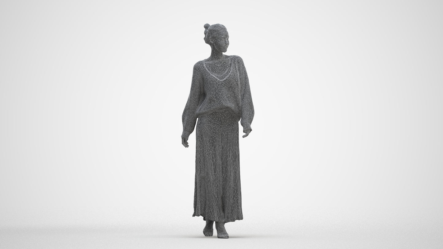 realistic 3D people woman casual walking, render-ready for V-Ray and Corona, FBX OBJ, three-quarter front view render