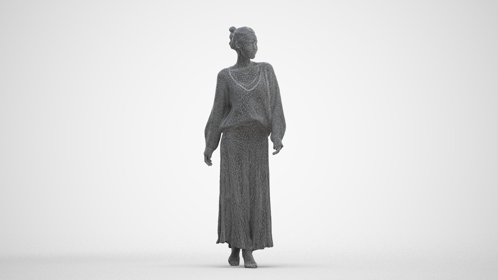 realistic 3D people woman casual walking, render-ready for V-Ray and Corona, FBX OBJ, three-quarter front view render