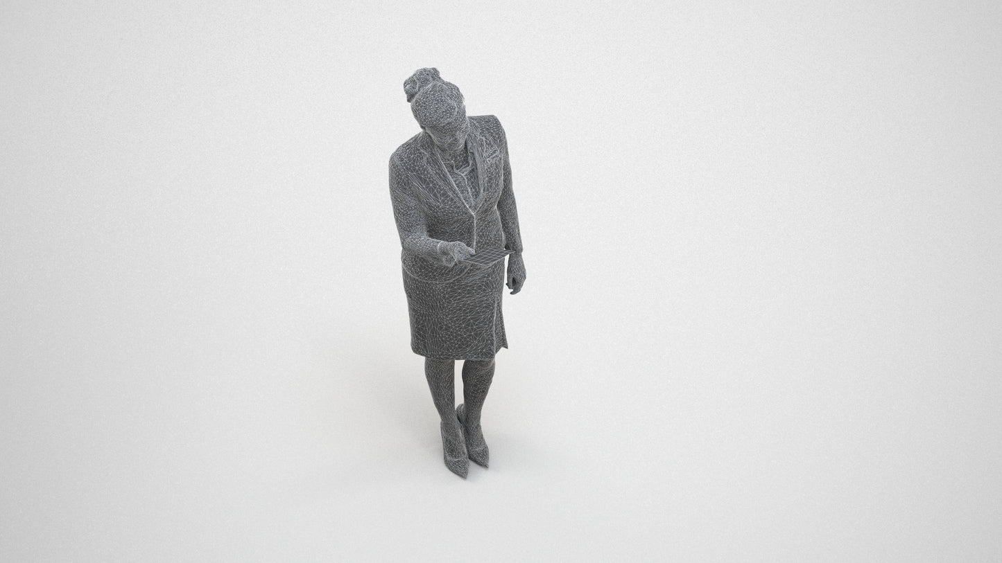 3D people model woman hospitality, scanned human for 3ds Max rendering, wireframe three-quarter view