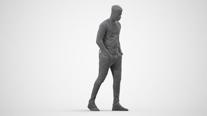 realistic 3D human man casual walking, archviz people FBX OBJ for Blender, wireframe side view