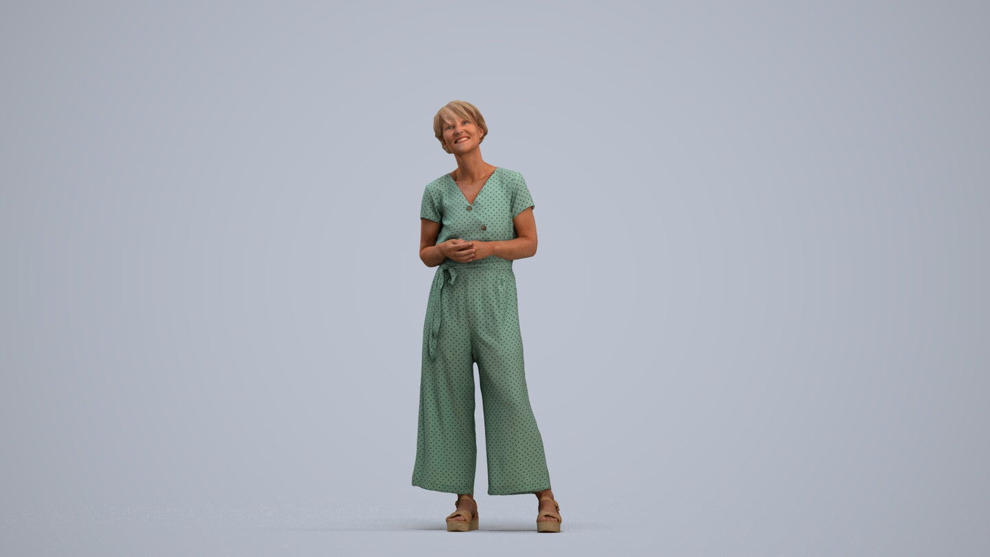realistic 3D senior woman casual standing, scanned archviz people for Blender and 3ds Max, standing pose render