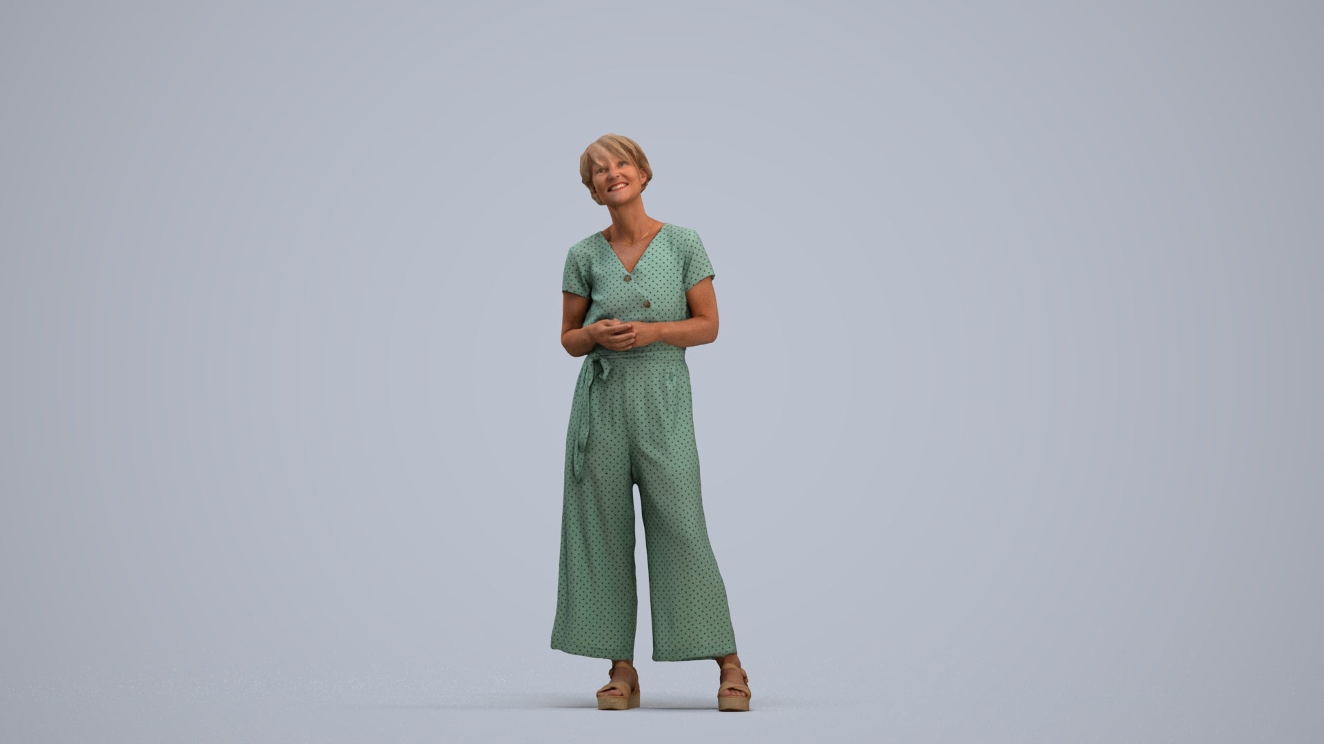 realistic 3D senior woman casual standing, scanned archviz people for Blender and 3ds Max, standing pose render