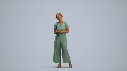 realistic 3D senior woman casual standing, scanned archviz people for Blender and 3ds Max, standing pose render