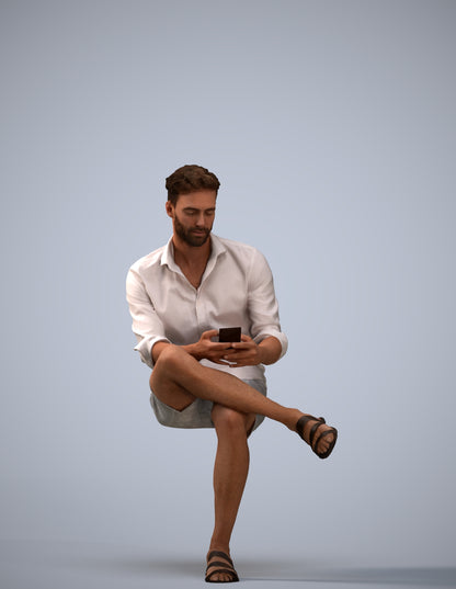 realistic 3D man casual sitting, scanned archviz people for Blender and 3ds Max