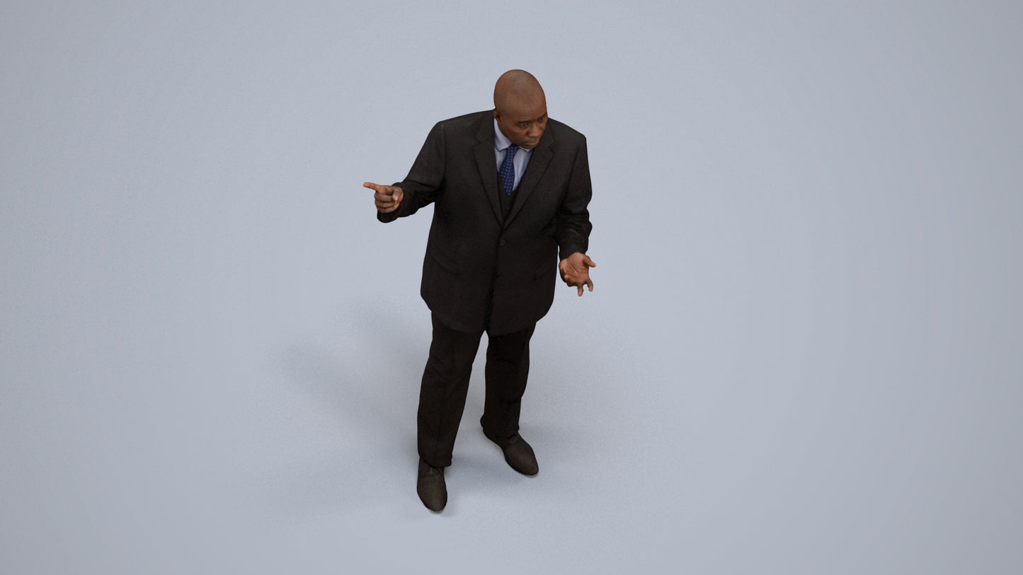 realistic 3D human man business, archviz people FBX OBJ for Blender, back view render