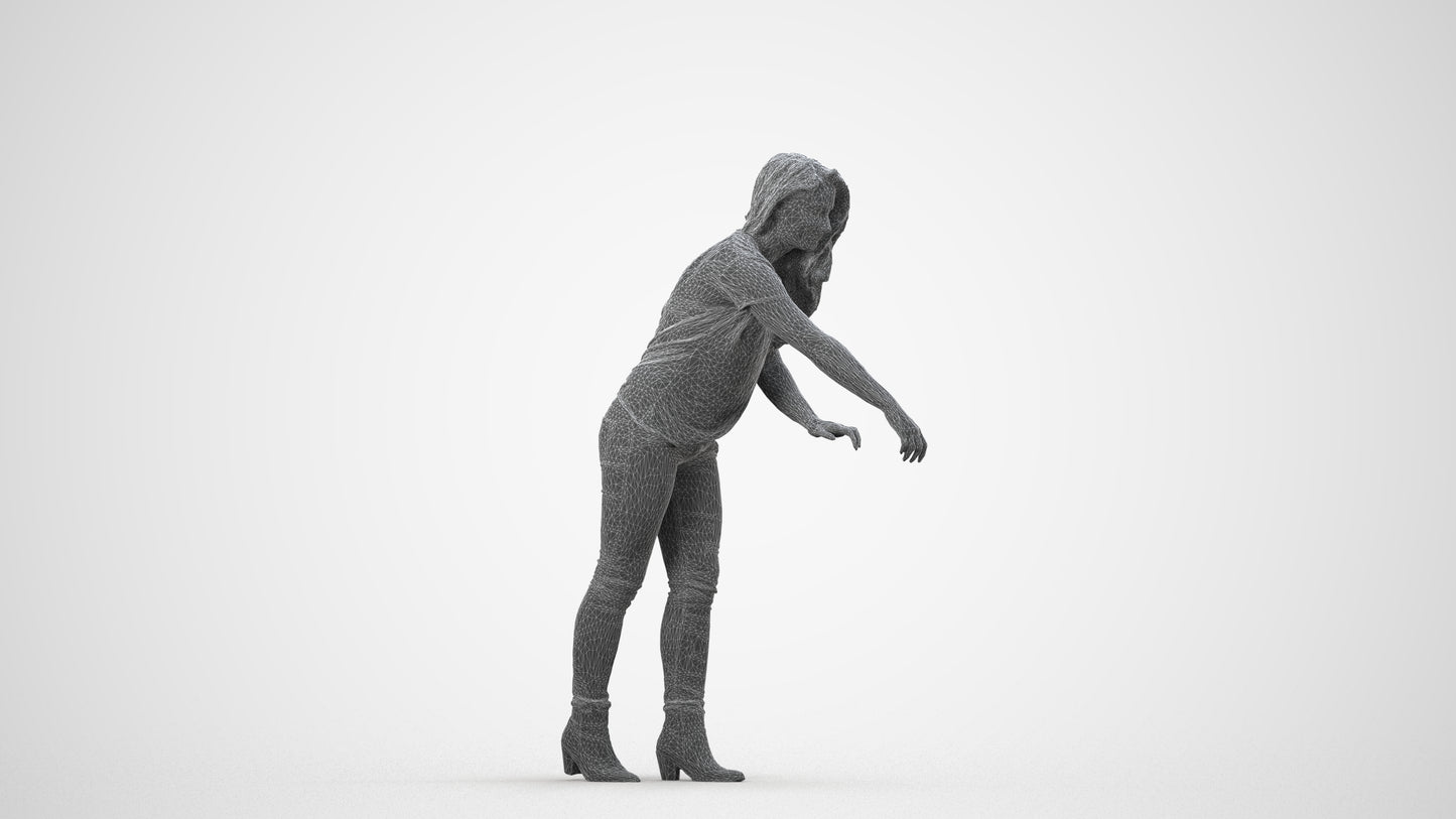 scanned 3D woman casual standing, photogrammetry people for Enscape and V-Ray, wireframe side view
