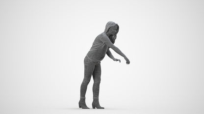 scanned 3D woman casual standing, photogrammetry people for Enscape and V-Ray, wireframe side view