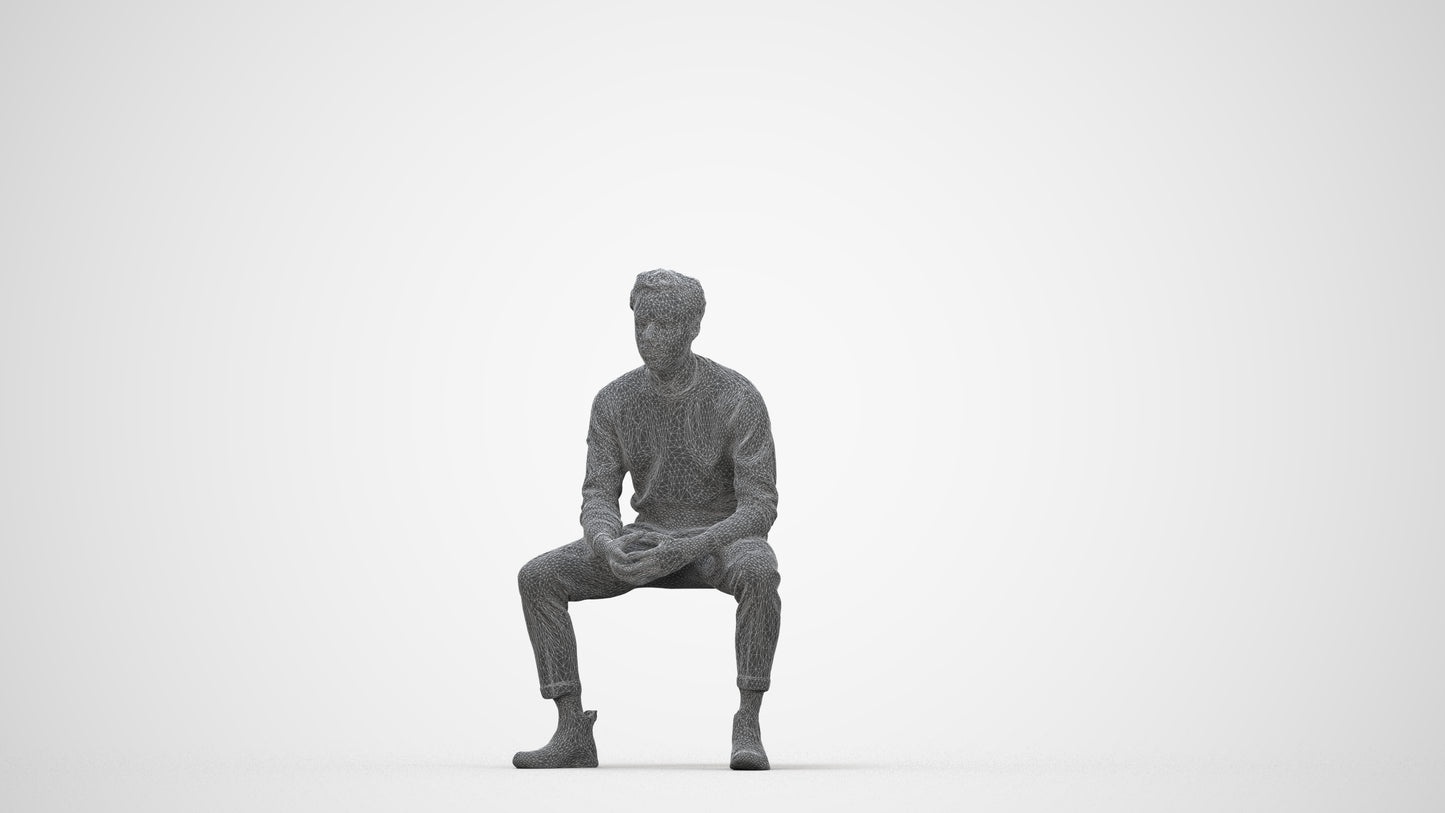 3D scanned man business casual, photorealistic archviz people for Enscape and SketchUp, wireframe back view