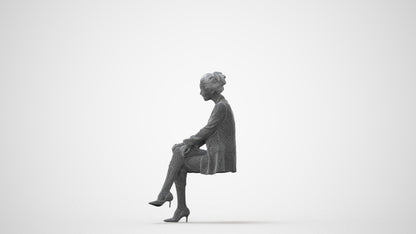 3D human model woman business sitting, photogrammetry scanned person for archviz, square thumbnail