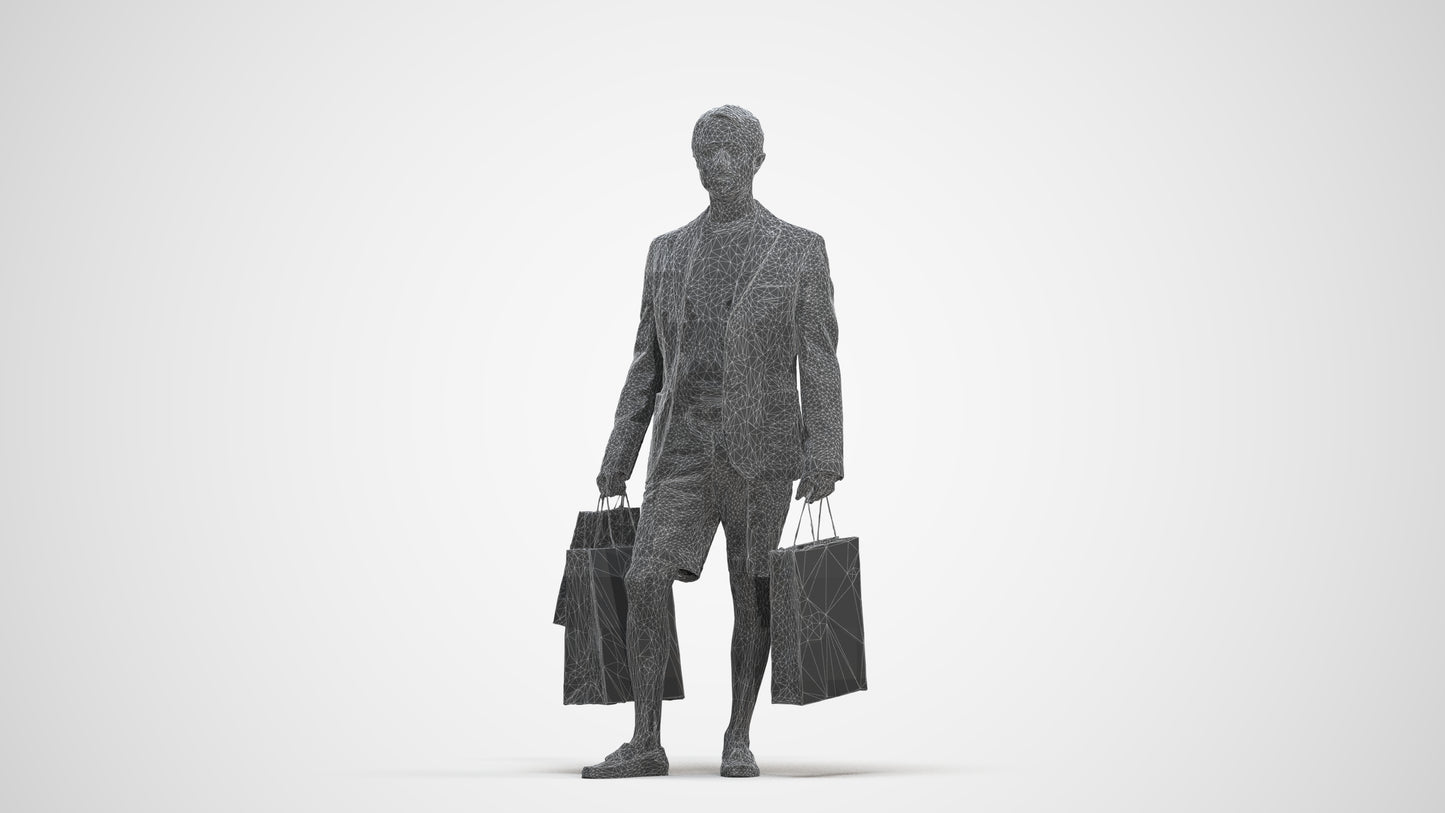 photogrammetry 3D man business shopping, realistic human model archviz FBX, three-quarter front view render