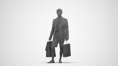 photogrammetry 3D man business shopping, realistic human model archviz FBX, three-quarter front view render