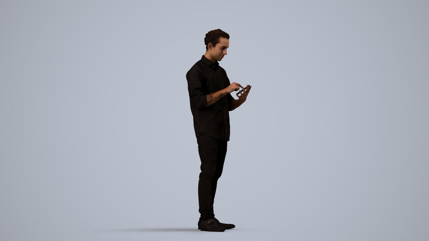 scanned 3D man casual standing, photogrammetry people for Enscape and V-Ray, side view render