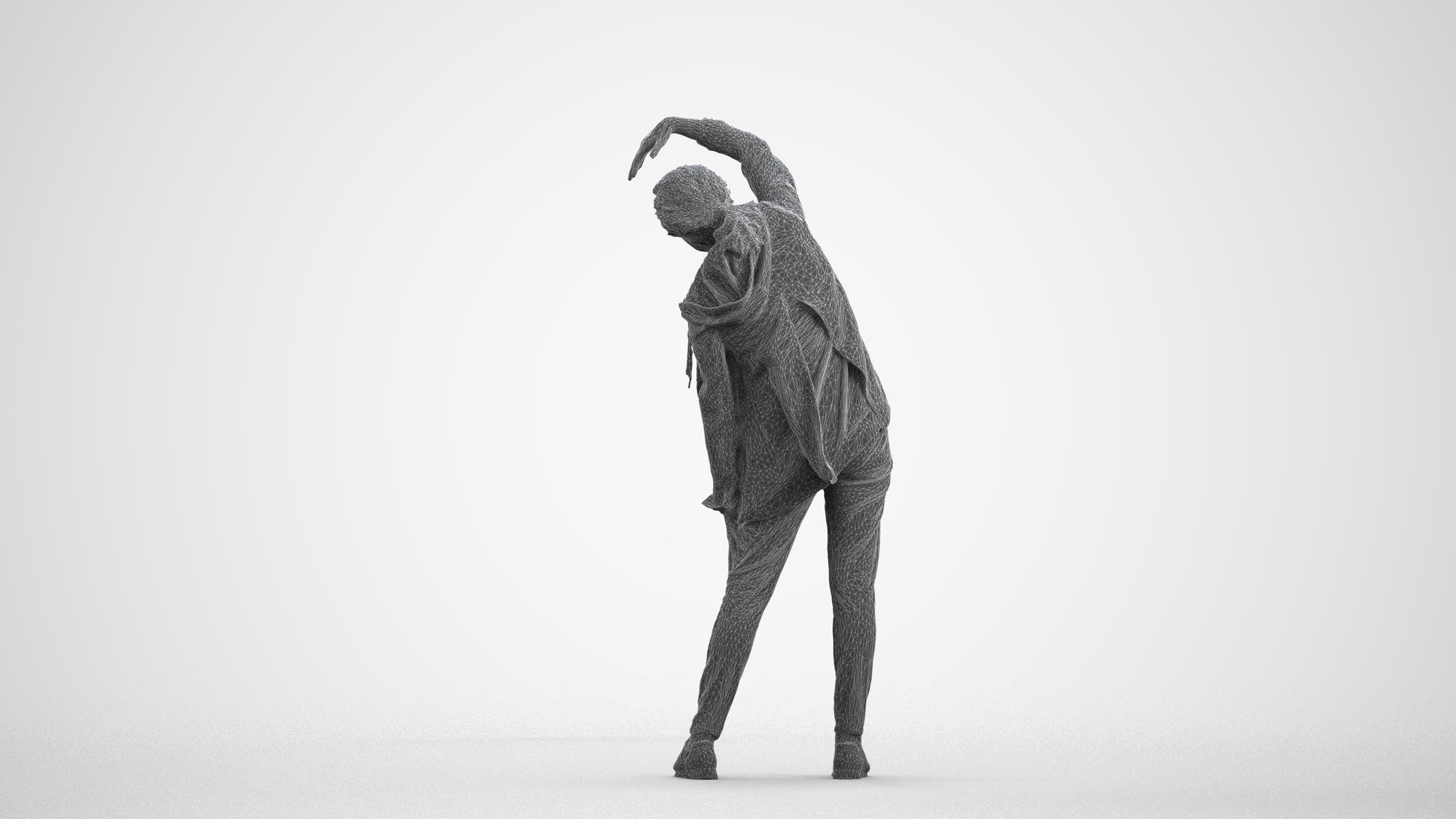 realistic 3D people senior woman sport, render-ready for V-Ray and Corona, FBX OBJ, wireframe front view