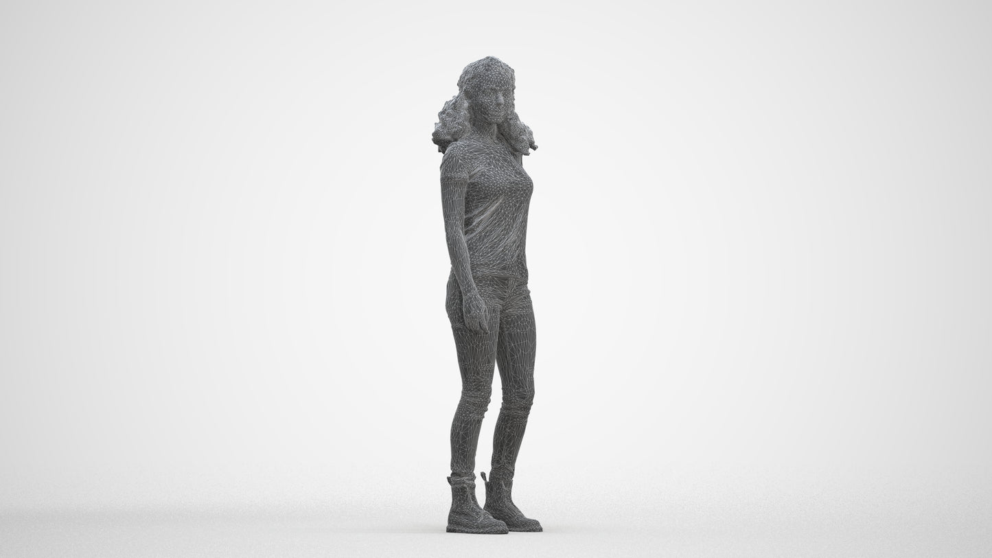 realistic 3D human woman casual standing, archviz people FBX OBJ for Blender, three-quarter front view render
