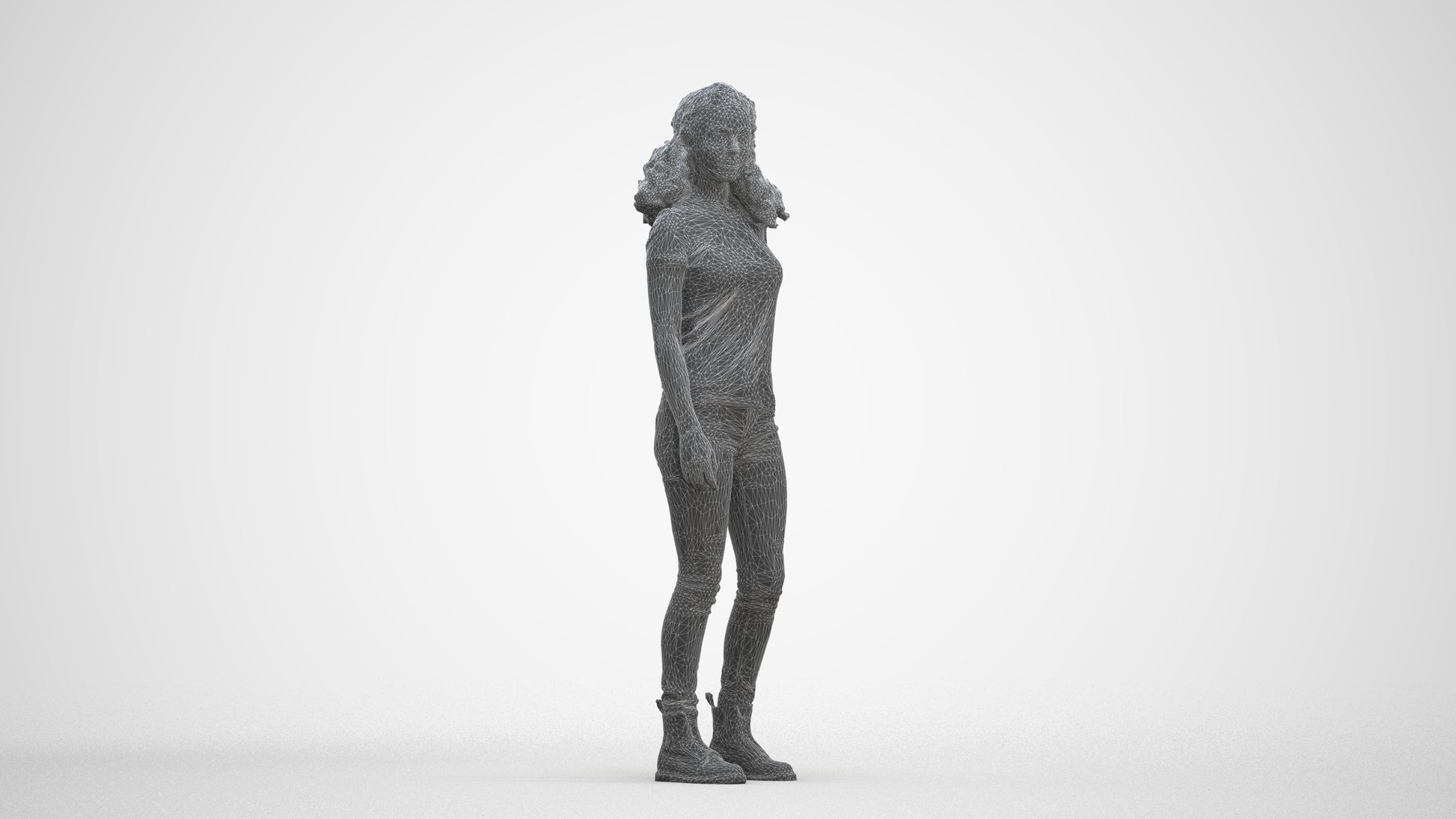 realistic 3D human woman casual standing, archviz people FBX OBJ for Blender, three-quarter front view render
