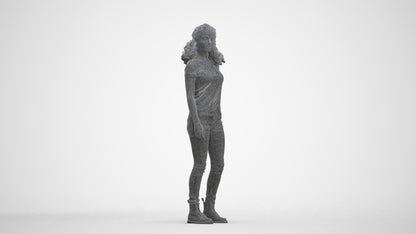 realistic 3D human woman casual standing, archviz people FBX OBJ for Blender, three-quarter front view render