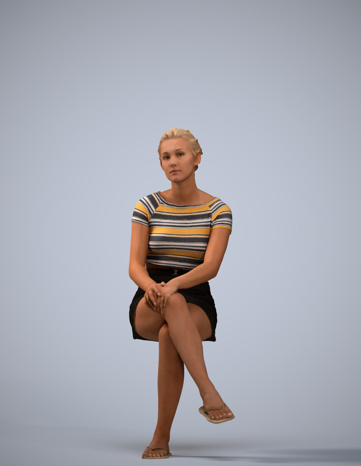 3D scanned woman sitting casual, photorealistic archviz people for Enscape and SketchUp