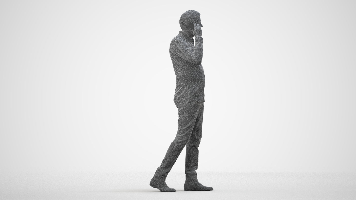 3D scanned man walking business, photorealistic archviz people for Enscape and SketchUp, wireframe side view
