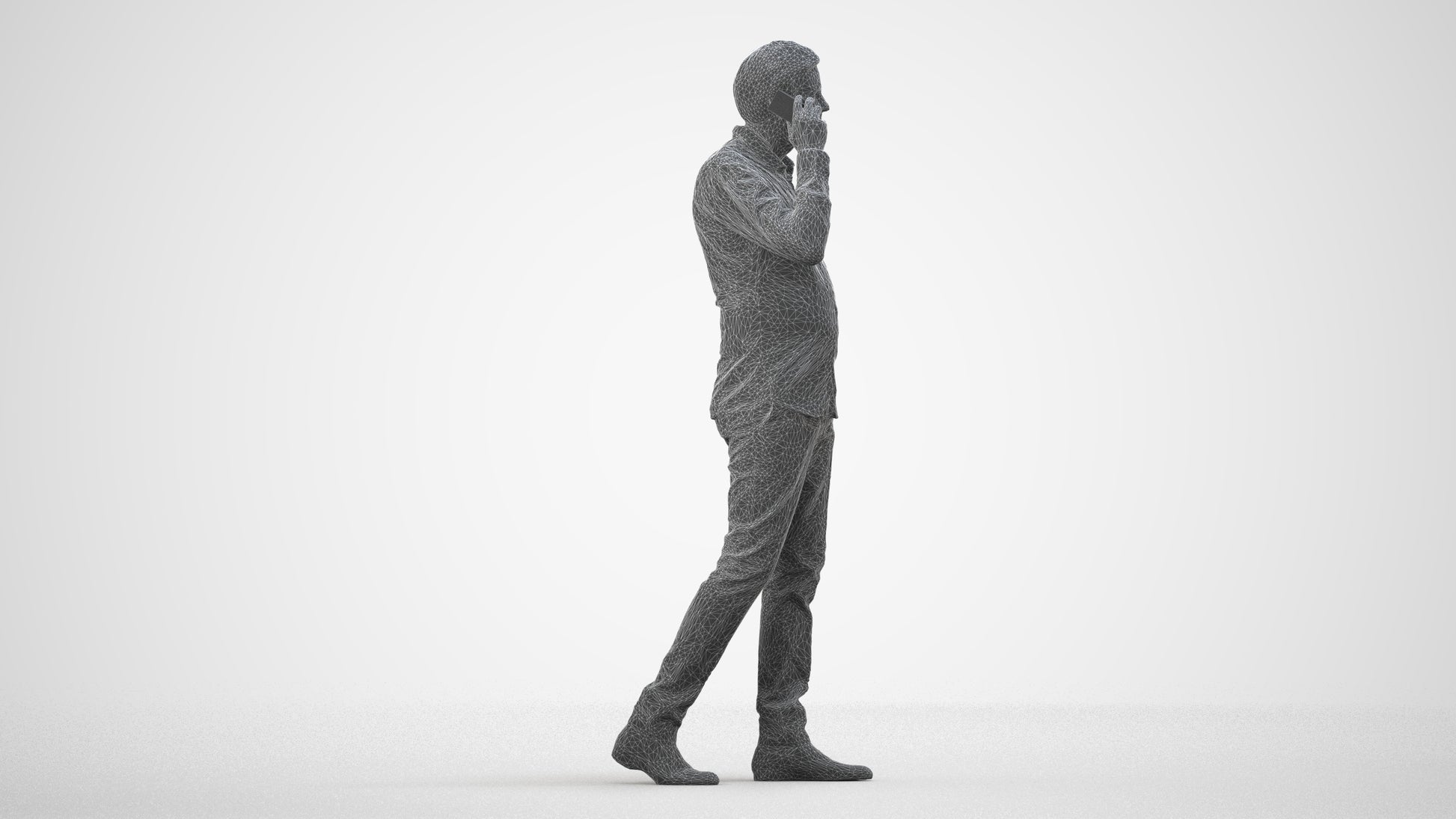 3D scanned man walking business, photorealistic archviz people for Enscape and SketchUp, wireframe side view