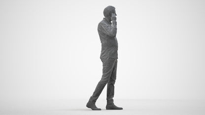 3D scanned man walking business, photorealistic archviz people for Enscape and SketchUp, wireframe side view
