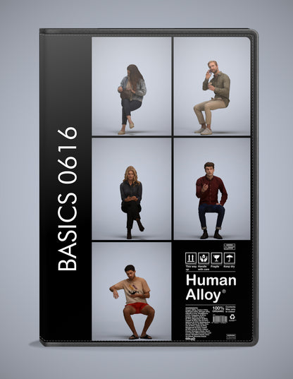 3D human models sitting bundle, 5 photogrammetry scanned people for archviz