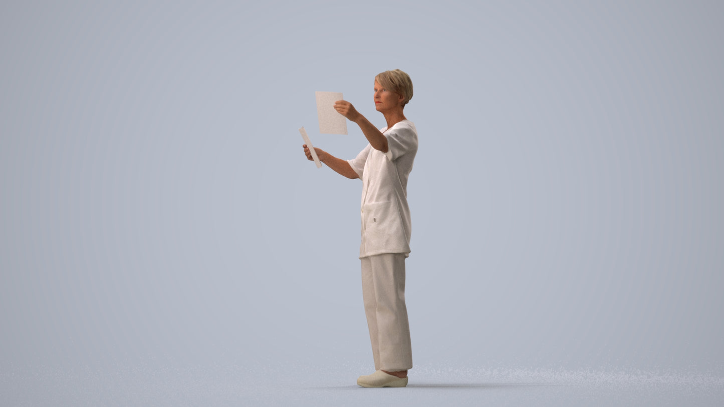 scanned 3D senior woman medical, photogrammetry people for Enscape and V-Ray, three-quarter view render