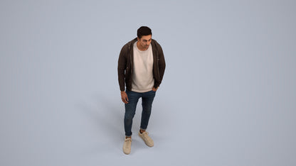 photogrammetry 3D man casual walking, realistic human model archviz FBX, back view render