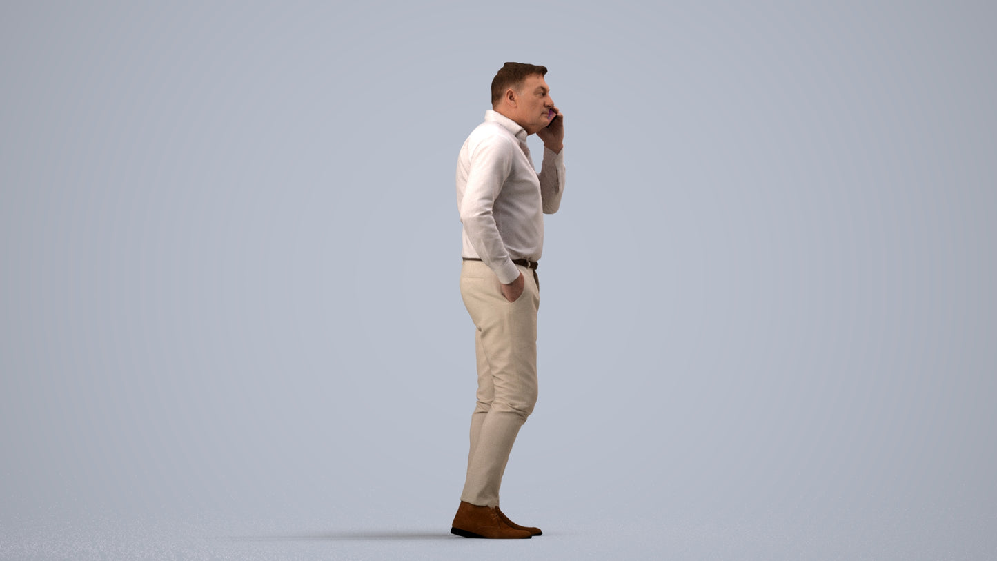 realistic 3D people man casual standing, render-ready for V-Ray and Corona, FBX OBJ, side view render