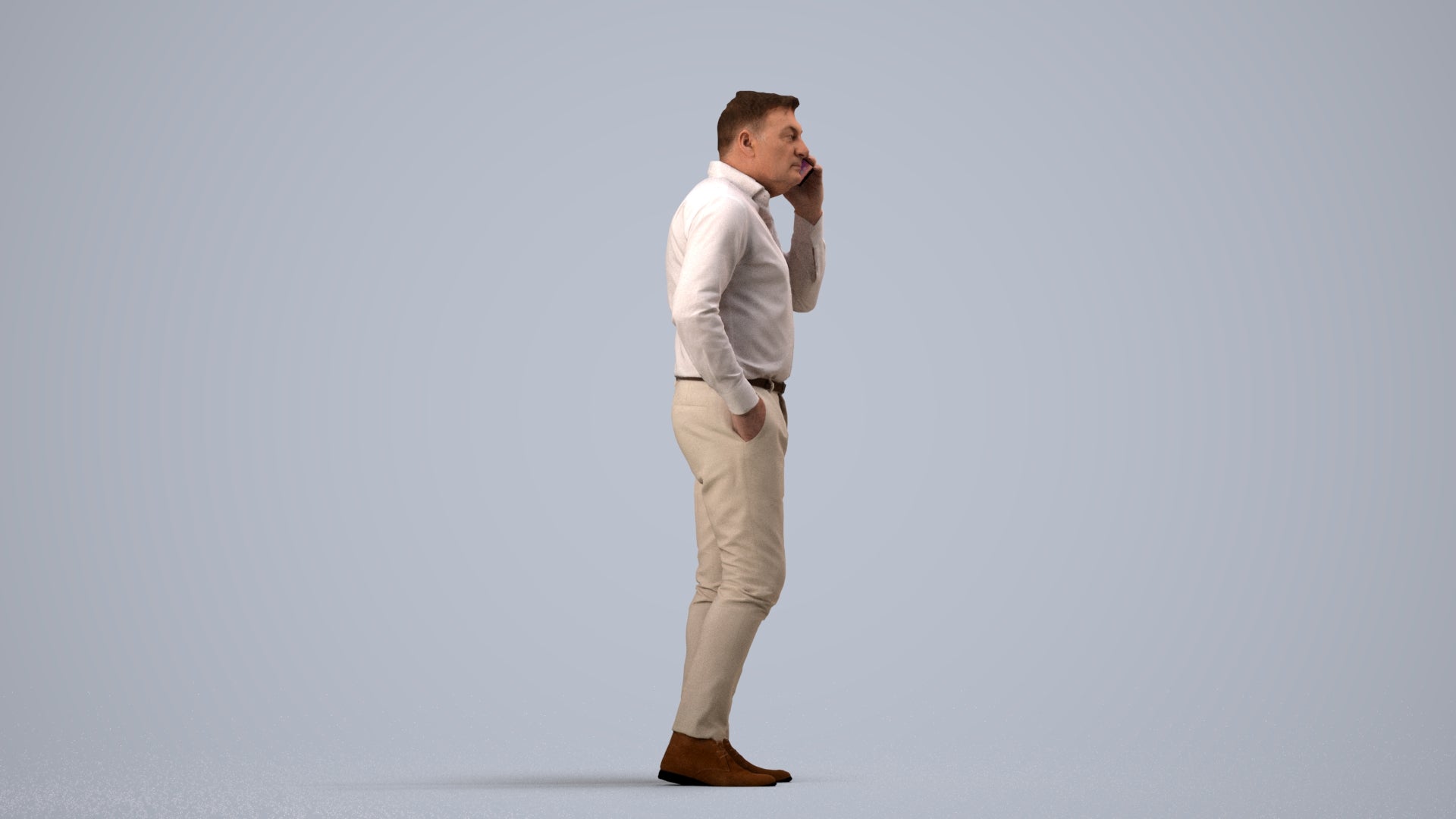 realistic 3D people man casual standing, render-ready for V-Ray and Corona, FBX OBJ, side view render