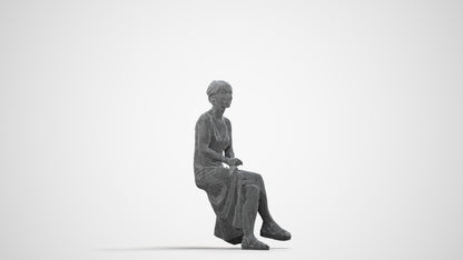 3D people model senior woman sitting, scanned human for 3ds Max rendering, wireframe side view