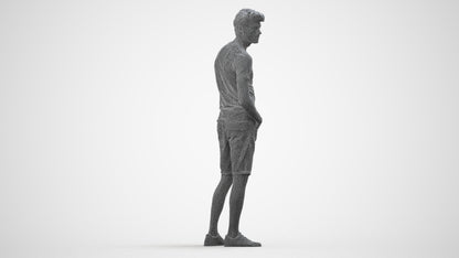 3D scanned man standing casual, photorealistic archviz people for Enscape and SketchUp, wireframe side view