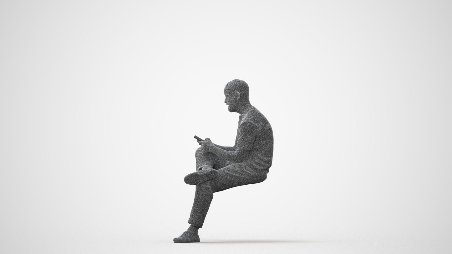 3D scanned man sitting casual, photorealistic archviz people for Enscape and SketchUp, square thumbnail