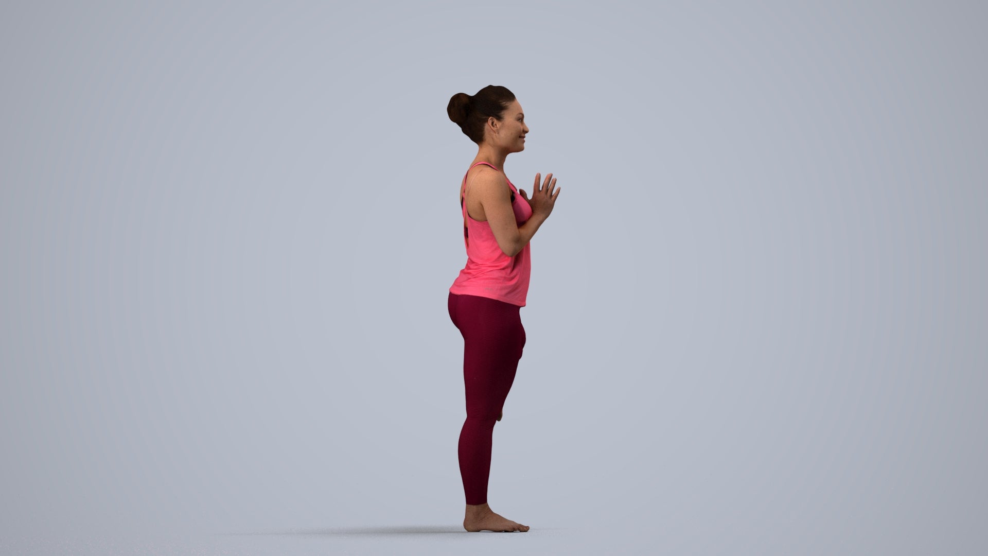 3D scanned woman sport, photorealistic archviz people for Enscape and SketchUp, side view render