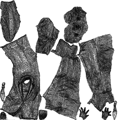 3D human model woman business, photogrammetry scanned person for archviz, wireframe top-down view