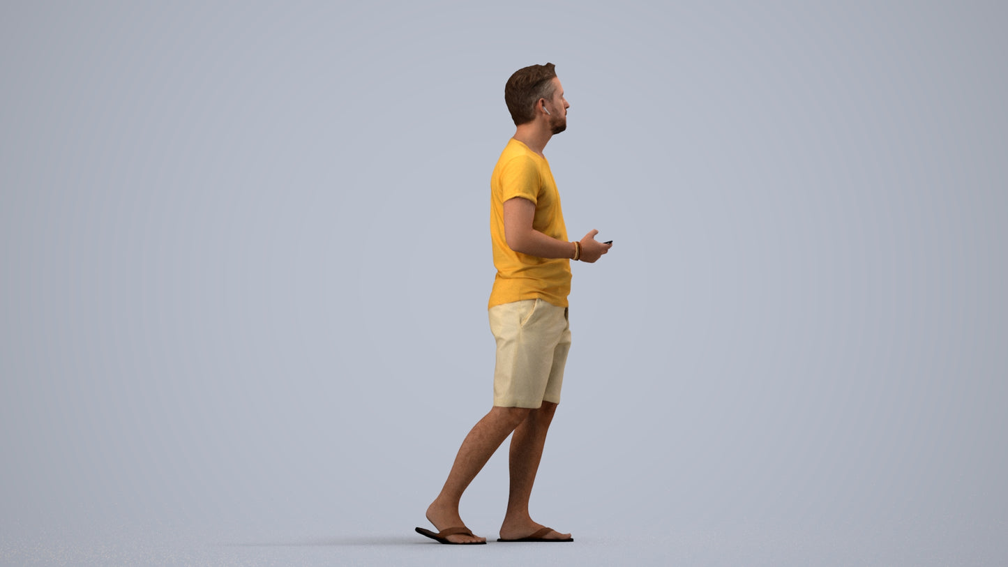 3D scanned man walking, photorealistic archviz people for Enscape and SketchUp, side view render