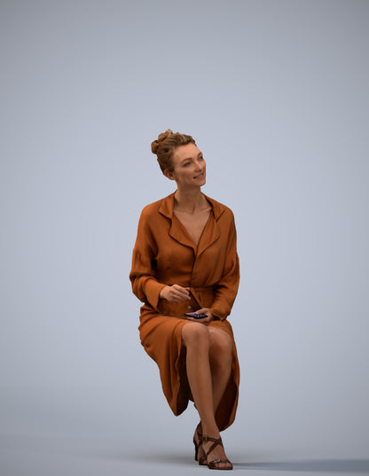 3D scanned woman sitting business, photorealistic archviz people for Enscape and SketchUp