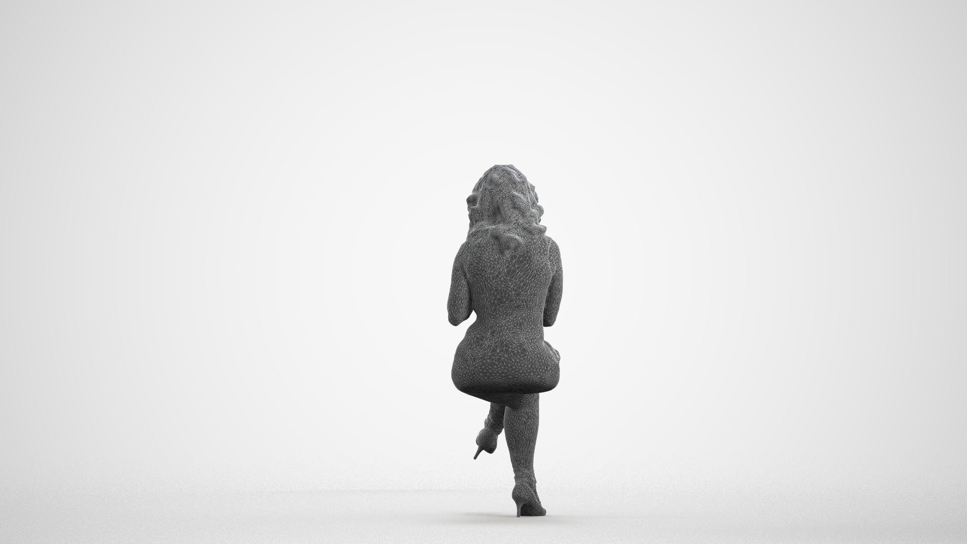 photogrammetry 3D woman casual sitting, realistic human model archviz FBX, wireframe front view