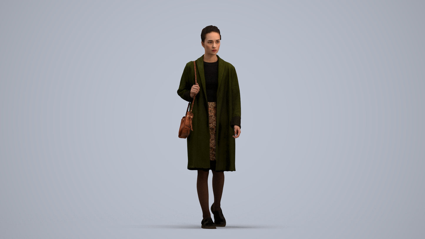 3D people model woman casual walking, scanned human for 3ds Max rendering, standing pose render