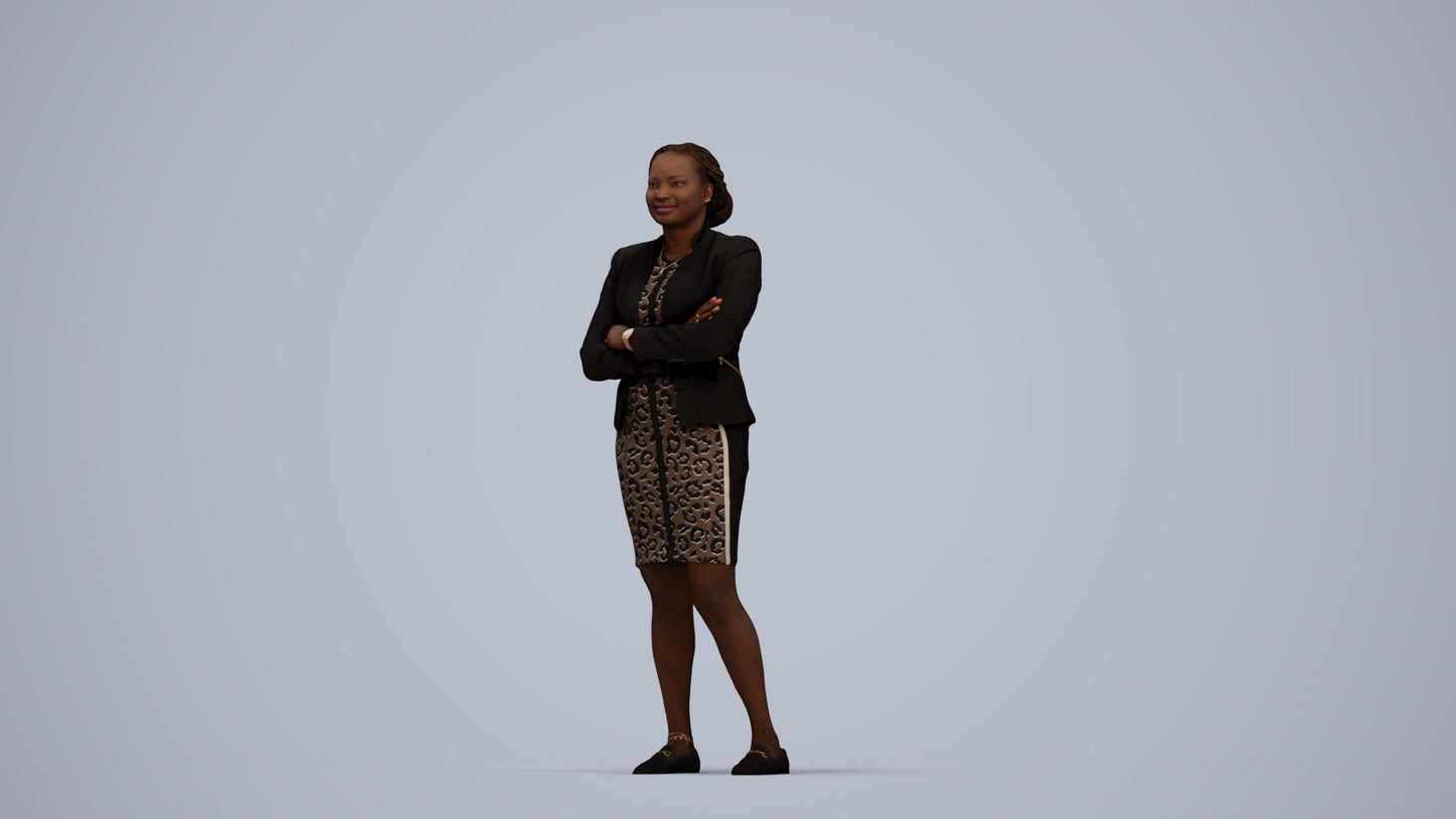 realistic 3D people woman business standing, render-ready for V-Ray and Corona, FBX OBJ, top-down view render