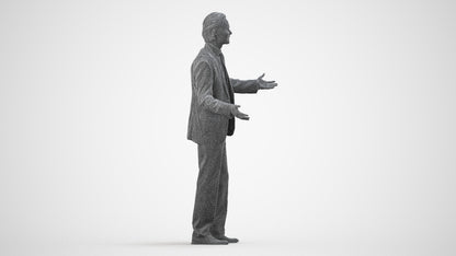 3D human model man business, photogrammetry scanned person for archviz, wireframe side view